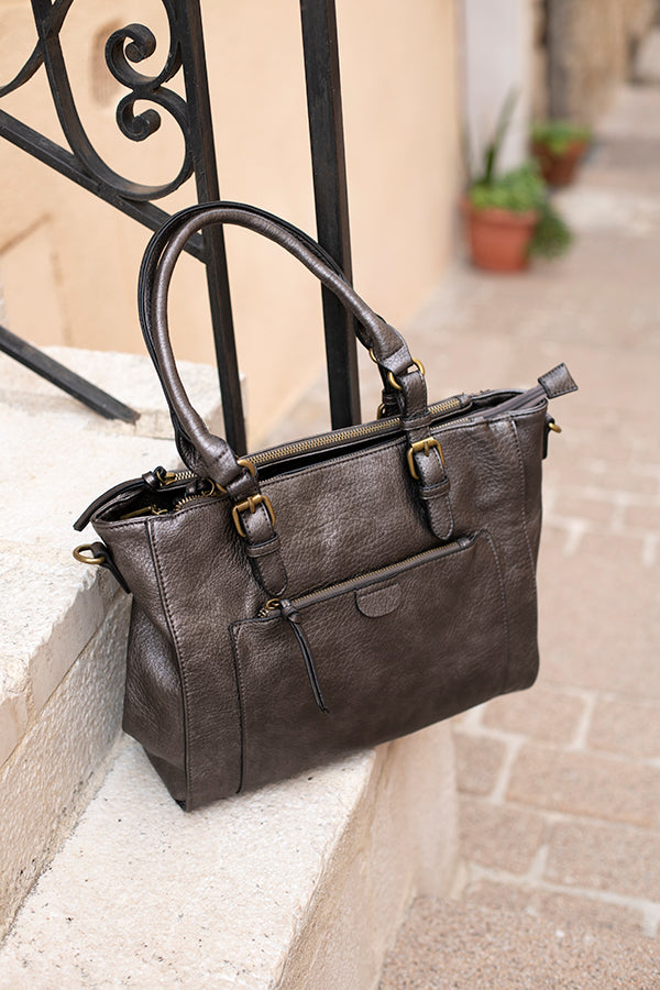 Sac ?� main marron multipoches MANDOLINE - The Must Bag - Maroquinerie & Accessoires pour femme