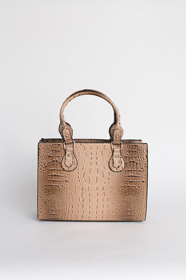 Sac à main beige effet croco