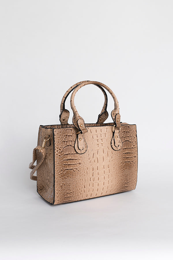 Sac à main beige effet croco