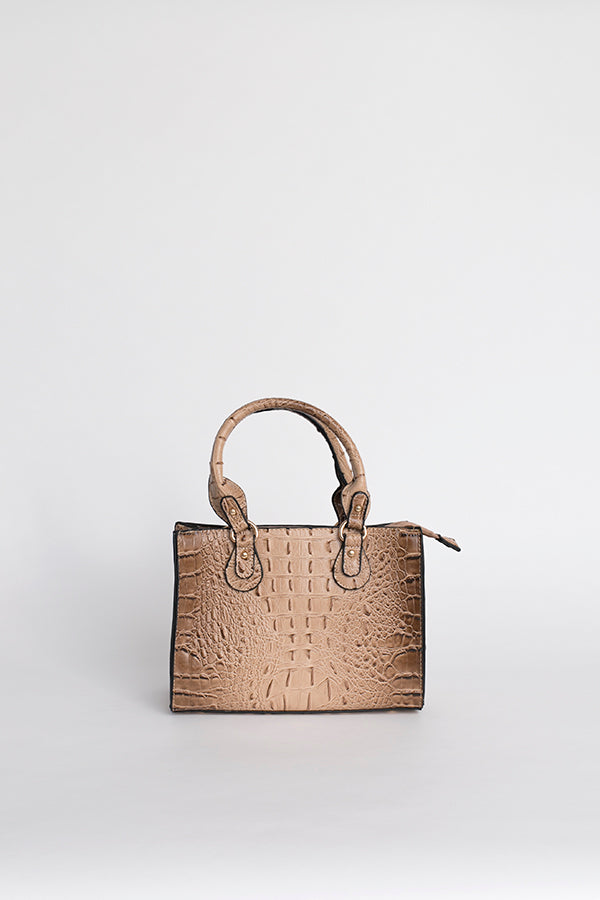 Sac à main beige effet croco