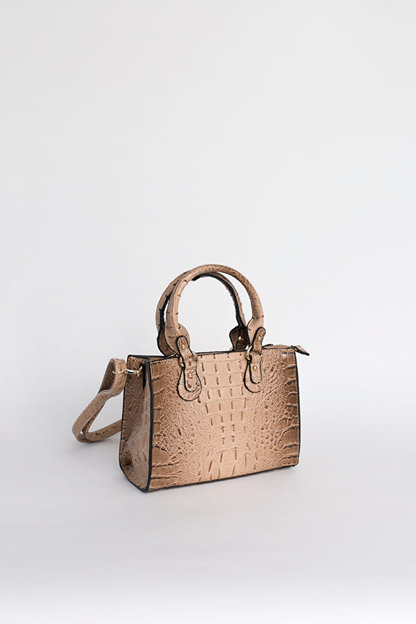 Sac à main beige effet croco