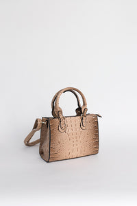 Sac à main beige effet croco