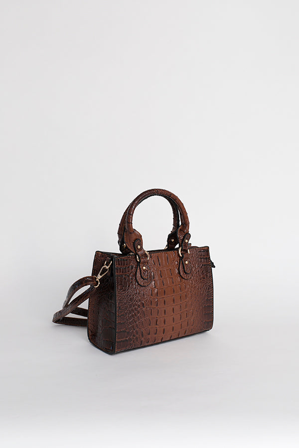 Sac à main marron effet croco