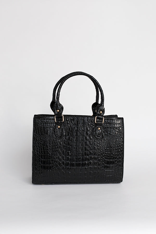 Sac à main noir effet croco