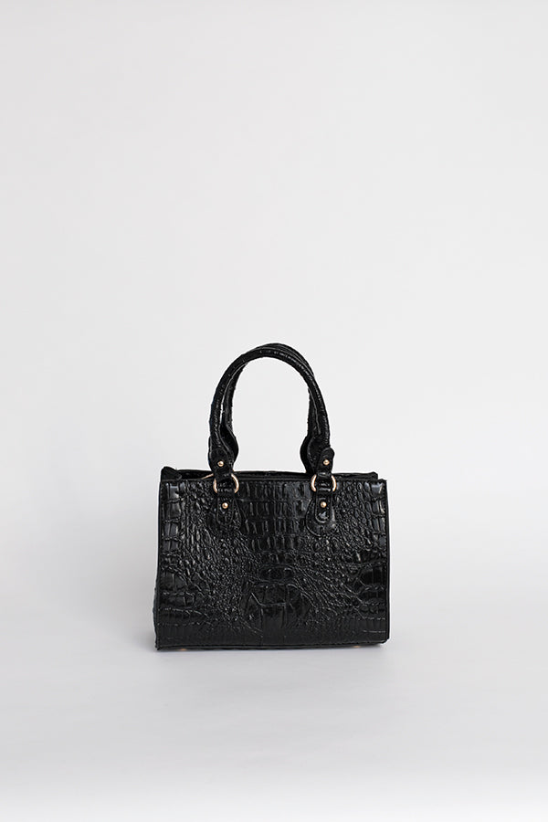 Sac à main noir effet croco