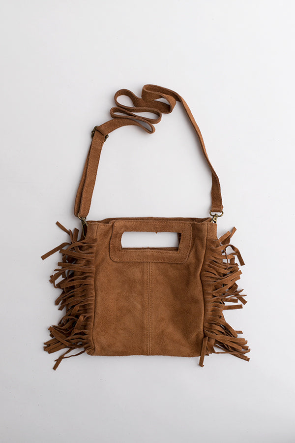 Sac à bandoulière à franges marron en cuir The Must Bag