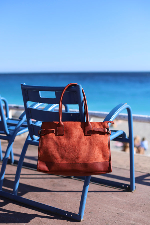 Sac à main orange bi-matière