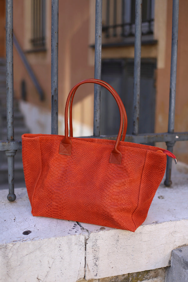 Sac à main orange effet croco en cuir