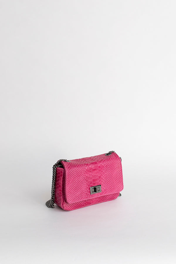 Sac à bandoulière fuschia effet croco