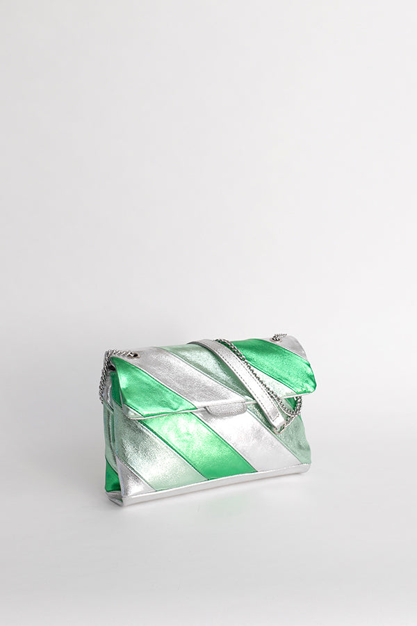 Sac à bandoulière irisé vert et argent (taille L)