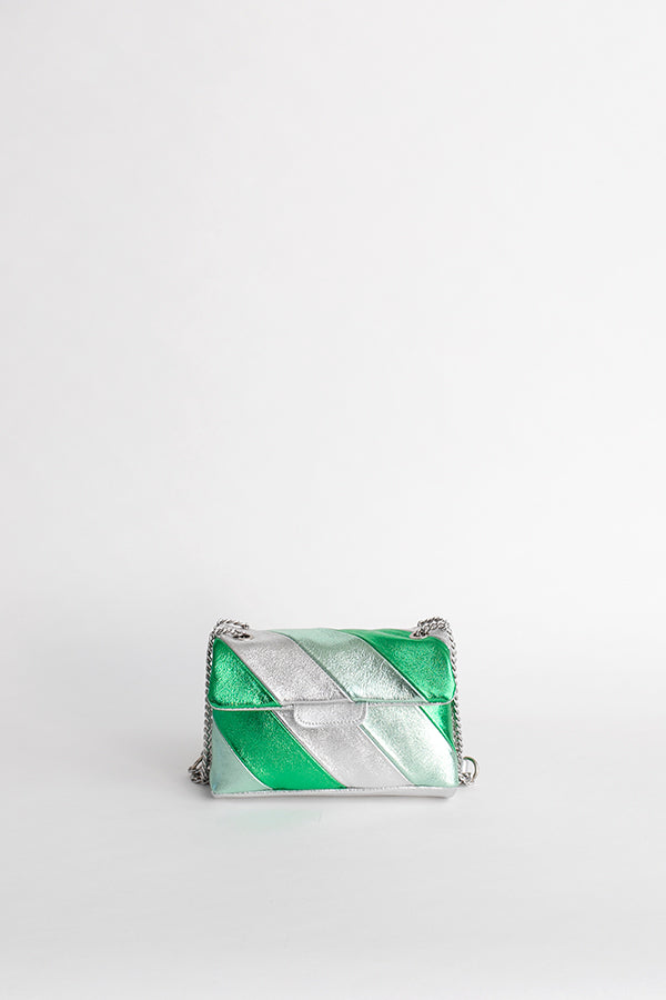 Sac à bandoulière irisé vert et argent (taille M)