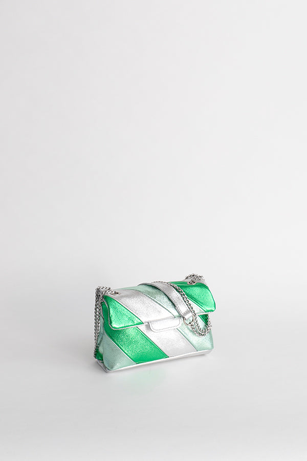 Sac à bandoulière irisé vert et argent (taille M)