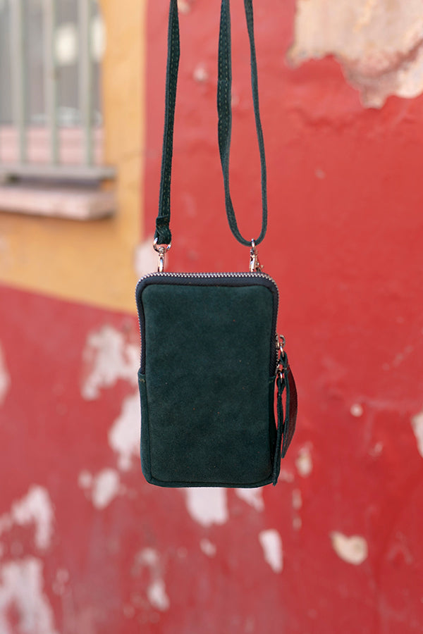 Sac à bandoulière pour téléphone vert bouteille