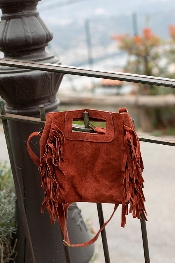 Sac à bandoulière à franges rouge brique